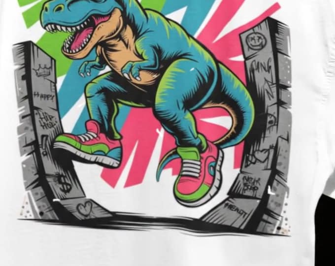 Featured listing image: Limited edition of 99 pieces Tee Street Style T-Rex Shirt Retro Dinosaur in Sneakers Tee 90s Streetwear Vibes Tee Tyrannosaurus Rex Gift