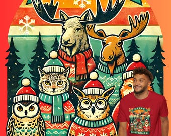 Merry Crittermas Forest Friends Festive Fun Unisex Softstyle T-Shirt - Vintage-Inspired Holiday Tee, Adorable Animals, Cozy Sweaters, Gift