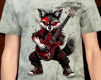 Rock Fox Guitar Joe Walsh T-Shirt Animal Musician Graphic Tee Cool Cartoon Fox Shirt Unique Rock Band Gift Edgy Streetwear Rock n Roll Tee