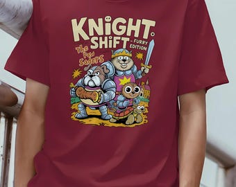 Funny Medieval Animal Knight Shirt "The Paw-saders" Comic Style Furry Crusaders Tee Cute Bulldog Cat Squirrel in Armor Gift for Pet Lovers