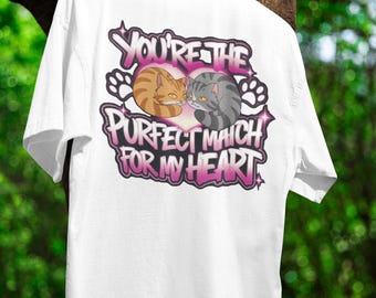 Valentine’s Gift Romantic Tee Heartful Love Shirt Cute Couples Present Perfect Pair Outfit Unique Cat Lover T-Shirt Adorable Feline Clothing