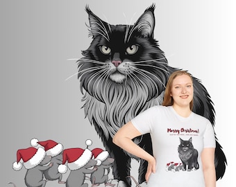 Feline Feast: A Merry Cat Christmas Unisex Softstyle T-Shirt, Cat Christmas Tee, Festive Holiday Shirt, Cat Lover Gift, Dark Humor Top,