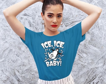 Funny Penguin Ice T-Shirt Iced Baby Funny Tee Winter Gift Cute Arctic Animal Art Tee Winter Holiday Humor Shirt Ice Ice Baby For Women Shirt
