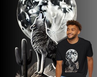 Coyote Cutie Full Moon TShirt Desert Wildlife Graphic Tee Nature Lover Gift Soft Unisex Apparel Outdoor Adventure Western Aesthetic Clothing