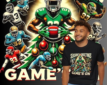 Football Style Season's Greetings Unisex T-Shirt, Christmas Tree Ornaments, Sports Enthusiast Tee, Holiday Football Fan Shirt, Game's On