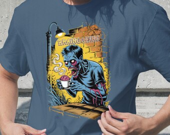 Braincchino Zombie Coffee Shirt Funny Horror Caffeine Tee for Baristas Halloween Gift for Coffee Lovers