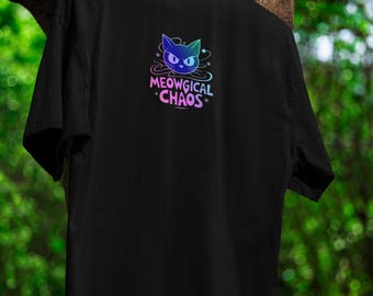 Meowgical Chaos T-Shirt Mystical Cat-Inspired Graphic Tee Fun Whimsical Gift for Animal Lovers Unique Cute Amazing Shirt Fantasy Clothing