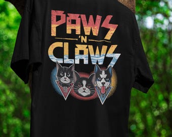Funny Paws and Claws T-Shirt Retro Animal Graphic Tee for Cat and Dog Lovers Unique Pet Gift Bold Creative Design Trendy Paw Print Clothing