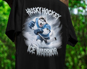 Husky Sled Dog TShirt Funny Hockey Tee Ice Warrior Canine Shirt Unique Rinkside Shirt For Athletic Fan Tee Winter Team Outfit Clothing Sport