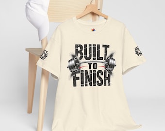 Premium Sports Line Tee Built To Finish Gym Workout Barbell Shirt Fitness Motivation Tee Training Shirt Weightlifting for Men Women Athletes