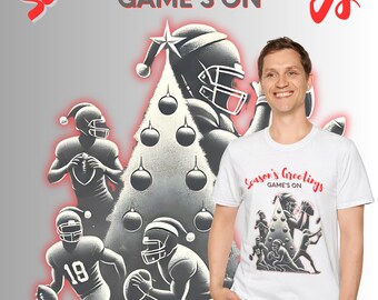 American Football Unisex T-Shirt, Christmas Season Tee, Gridiron Action Shirt, Winter Celebration Top, Football Fans Apparel, Football Tee
