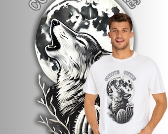 Howling Wolf Full Moon TShirt Desert Wildlife Graphic Tee Night Sky Animal Shirt Nature Lover Gift Unisex Outdoor Adventure Western Apparel