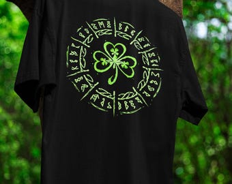 St. Patrick's Rune TShirt Celtic Norse Shamrock Tee Irish Viking Heritage Shirt Mythical Gaelic Nordic Art Sacred Festival Symbol Clothing