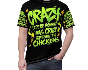 Funny Chicken Lover TShirt Crazy Chickens Graphic Tee Vibrant Awesome Shirt Double-Sided Design with Sleeve Prints Unique Farm Gift Clothing