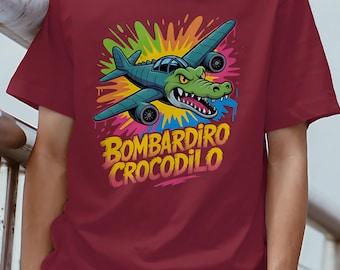 Bombardiro Crocodilo T-Shirt Funny Crocodile Airplane Shirt Colorful Graffiti Style Tee Cartoon Gator Military Jet Unisex Shirt