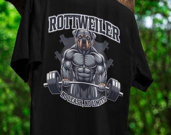 Muscular Rottweiler Tshirt Power Triathlon Workout Shirt Strength Motivation Shirt For Bodybuilding Tee Gym Gift For Him Fitness T-Shirt
