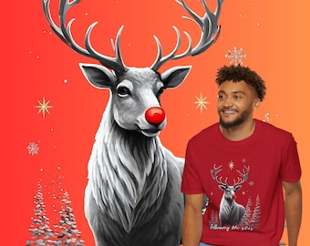 Christmas Reindeer T-Shirt, North Star Unisex Softstyle Cotton Tee, Holiday Gift, Festive Deer Shirt, Cute Christmas Tee, Casual Comfort