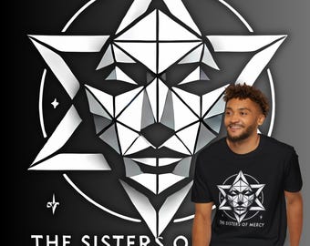 Sisters of Mercy Facet of Darkness T-Shirt, Gothic Minimalist Geometric Portrait Tee, Dark Music Fans Unisex Soft Cotton Casual Top