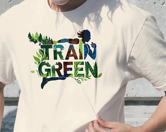 Train Green Eco Friendly Men's Workout Shirt Organic Cotton Sustainable Gym Tee Fitness Activewear Gift for Eco Conscious Athletes