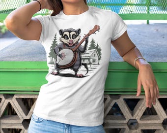 Funny Opossum T-Shirt Playful Banjo Marsupial Tee for Casual Wear Shirt Wildlife Animal Gift