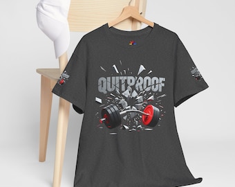 Premium Sports Line Shirt QUITPROOF Barbell Gym Motivation T-Shirt Workout Tee Weightlifting Shirt Powerlifting Fitness Bodybuilding Shirt