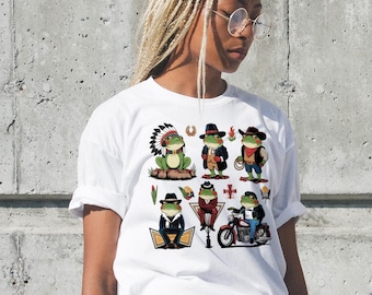 Funny Frog Cuteness Shirt | Vintage Amphibian Outlaw Cowboy Tee | Retro Frog Characters | Native American Frog Lover Gift