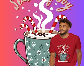 Hot Cocoa & Candy Canes Festive Unisex Softstyle T-Shirt, Christmas Holiday Cheer Tee, Cozy Winter Top, Nostalgic Xmas Shirt, Casual Comfort