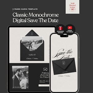 Quiet Luxury Save the Date Website Template, Elegant Monochrome Digital Save the Date Minimalist Wedding Website Canva Editable Invitation
