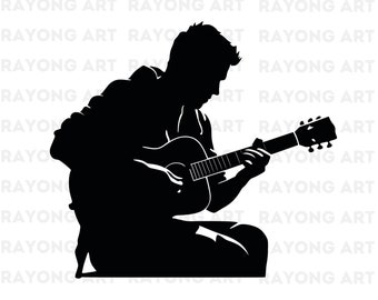 Guitarist SVG Acoustic Guitar Player SVG PNG Guitarist Clipart Digital Download Musician Svg Cut Files Guitar Vector Silhouette