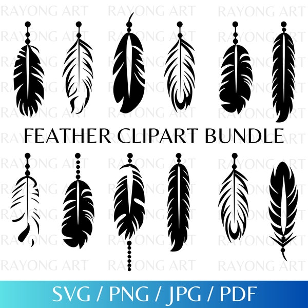 Feather SVG Bundle, Boho Feather SVG, Native American SVG, Tribal Feather Svg Feathers silhouette, clipart, Feathers Png