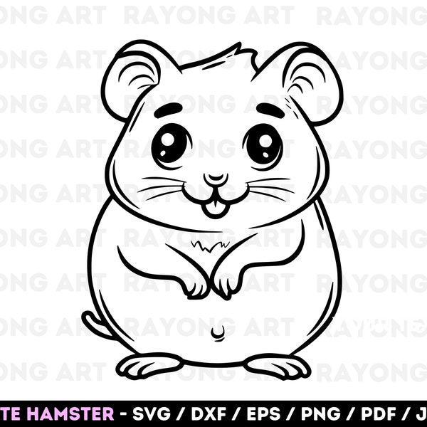 Cute Baby Hamster SVG PNG, Hamster SVG, Baby Animals Clipart, Hamster Vector, Kids Coloring Page Svg, Transparent Background Files