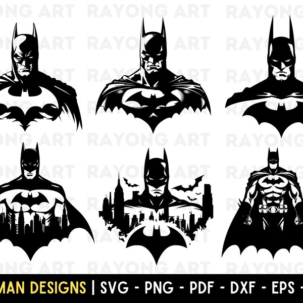 Bundle SVG Batman, Silhouette de Batman, conception d'art SVG masque de Batman, logo Batman haute qualité évolutif vecteur coupe fichiers en téléchargement numérique