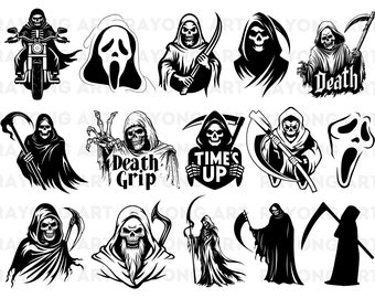 Grim Reaper SVG Bundle, Scream Mask Svg, Cricut Cut Files, Gothic Svg, Skelenton Svg Bundle Clipart, Halloween High Quality Printable Files
