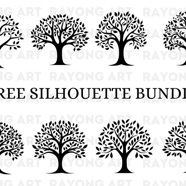 Tree Silhouette Svg Bundle, Tree of Life Clipart, Tree Cut Files for Cricut, Forest Svg Files, Black Tree Png, Tree Clipart