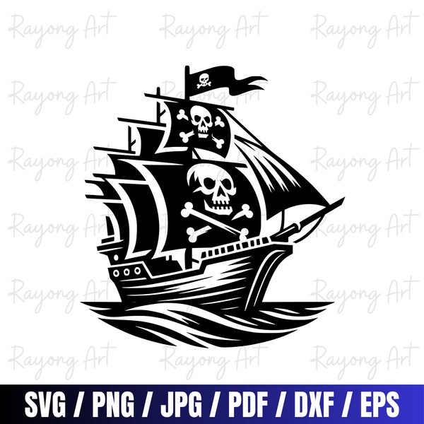 Pirate Ship SVG PNG DXF, Pirate Ship Silhouette Svg, Black Ship svg, Pirate Svg, Pirate Ship Captain svg, Cricut Cut Files, Black Pearl svg
