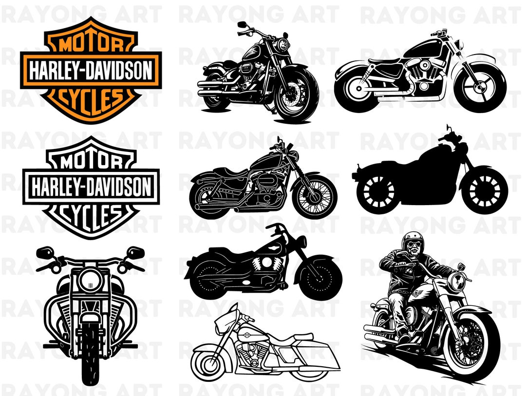 Harley Davidson SVG Bundle, Motorcycle Harley Davidson Silhouette Logo ...