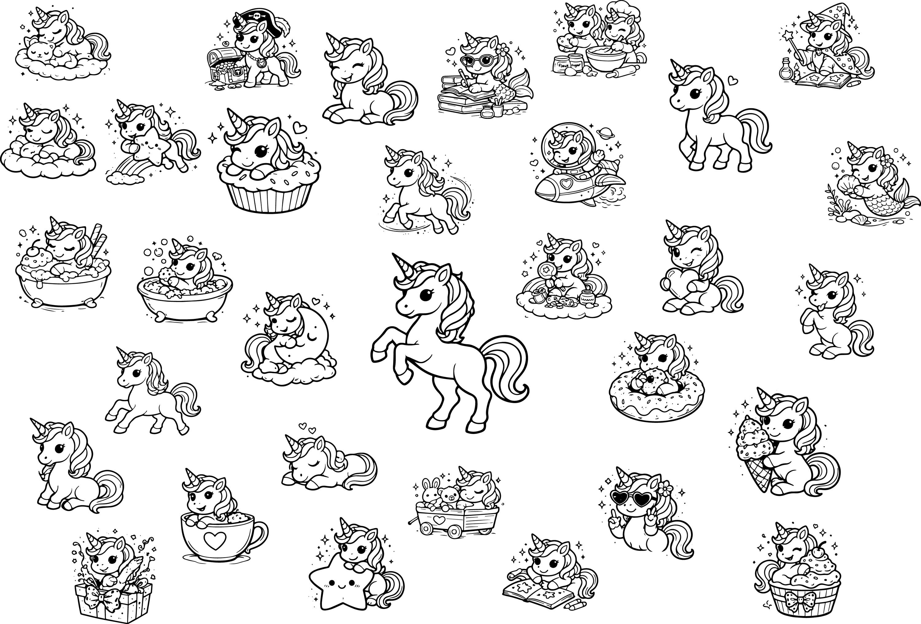 Cute Unicorn SVG Bundle | 32 Unicorn Clipart SVG PNG | Kawaii Unicorns ...