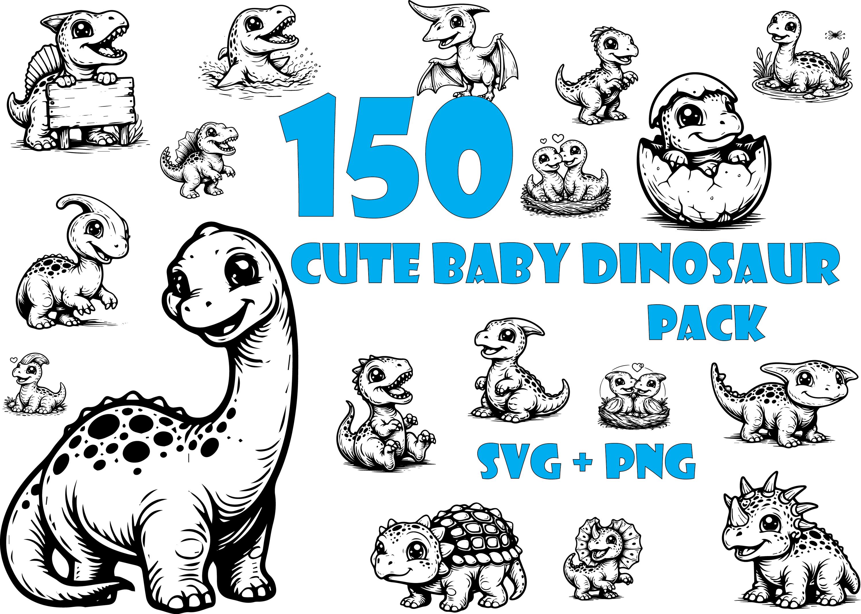 Cute Baby Dinosaur Svg Bundle | 150 Baby Dino Clipart Svg Png | Kawaii ...