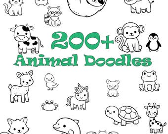 200+ Cute Animal SVG Bundle | Simple Animal Line Art | Black & White Animal Icons | Animal Doodles