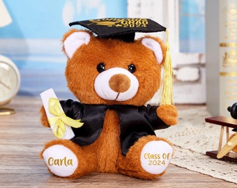 Oso de graduación personalizado, clase de 2024 regalo de primer grado, juguete de oso de nombre personalizado, oso de peluche con gorra, regalo de graduación de recuerdo, regalo de graduación