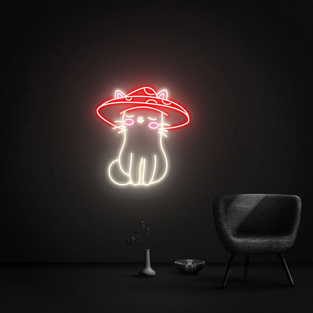 Mushroom Kitty Led Neon Sign, Mushroom Gift Wall Light Decor, Cat Neon Light, Wall Art Neon