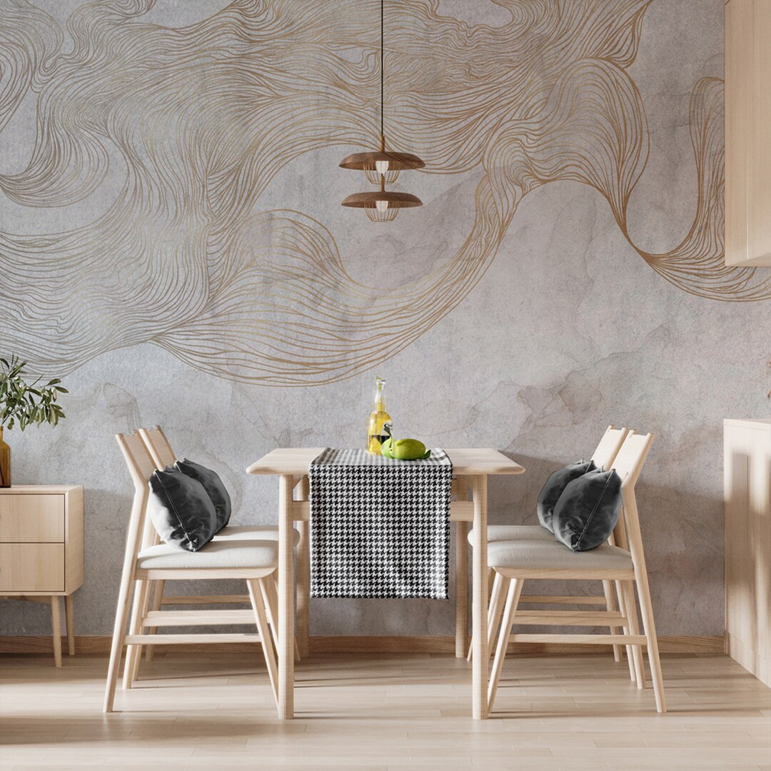 Minimalist Wave Line Art Wallpaper Peel and Stick Modern Minimalist