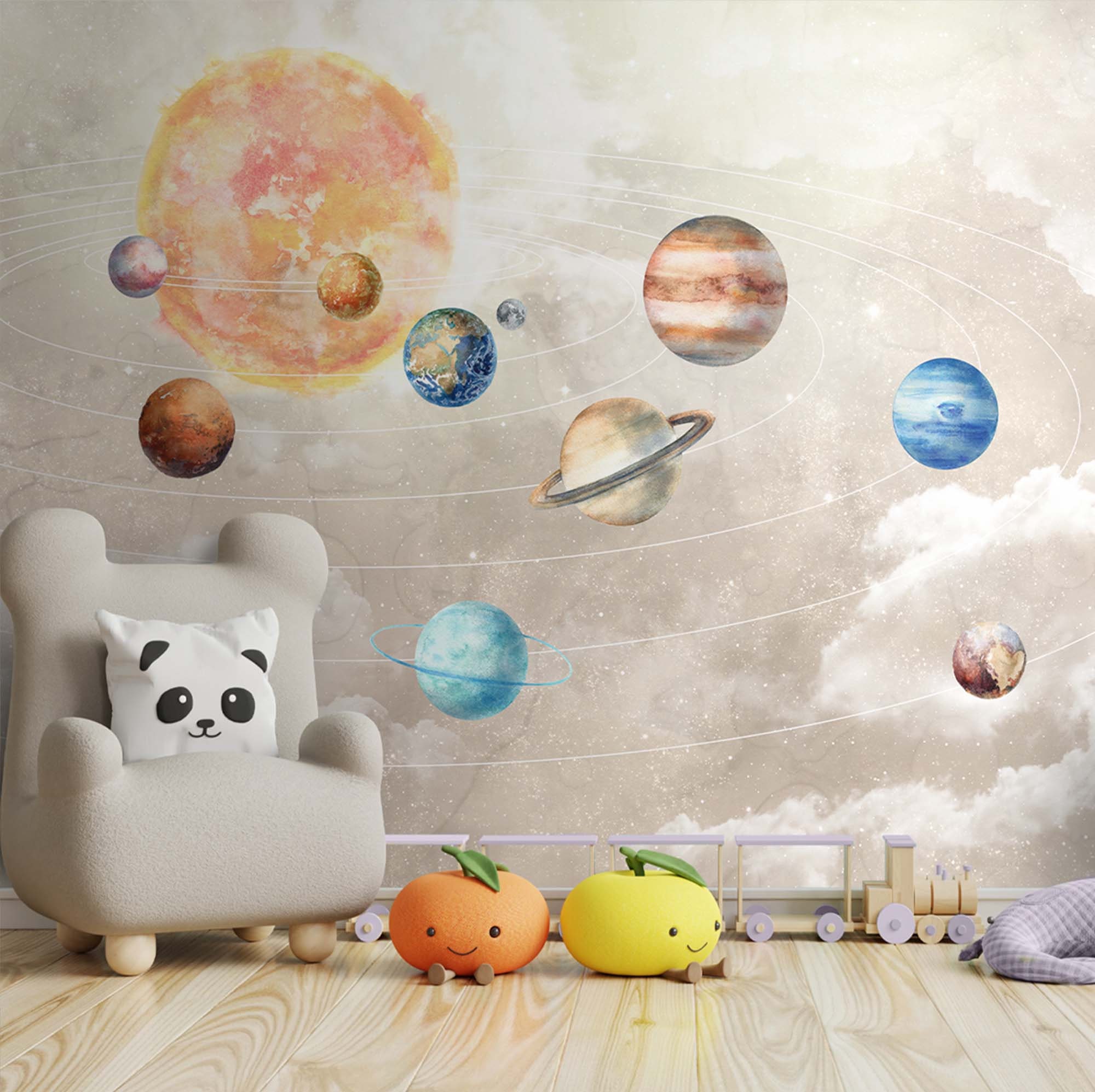 Kids Space Wallpaper Peel and Stick for Boys Cute Watercolor Spacing