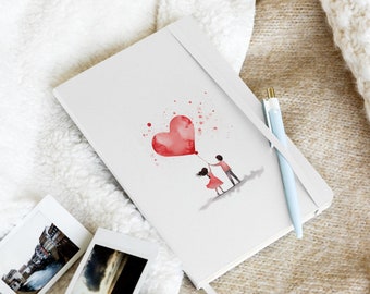 L'amour à l'aquarelle : Carnet de ballons en forme de couple avec coeur, Amour élégant
