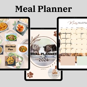 Wöchentlicher Menüplaner, digitaler Menüplaner, Monatsplaner, Meal Prep, Meal Plan Vorlage, Lebensmittelliste, Kücheninventarisierung