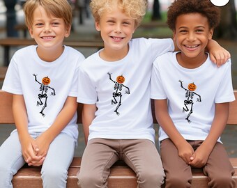 Dancing Skeleton with a Pumpkin Head T-Shirt, Spirit Week Shirt, Halloween Shirt, Fall Apparel, Funny Kid Shirt