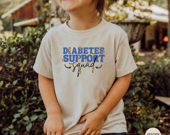 Diabetes Support Squad Retro T-Shirt for Kids, Children's Graphic Tee, Smiley Faces Lightning Bolts Shirt, Youth Apparel Gift, Junior