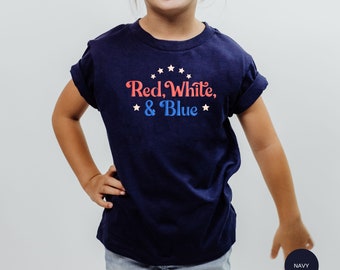 Rood wit en blauw kinder T-shirt, patriottisch shirt, Memorial Day, 4 juli, Olympische Spelen, bijpassende shirts, familieshirts