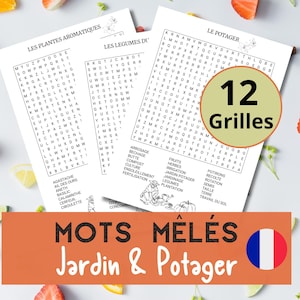 12 Print Wordsearch puzzles in french on the gardening | Large Print | Adults Seniors |Instant Download | Printable PDF