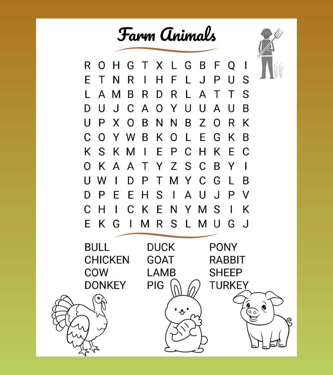 FARM ANIMALS Word Search Puzzle – Printable PDF for Kids 6/7 Years Old ...